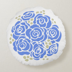 Blue rose flower bouquet round pillow