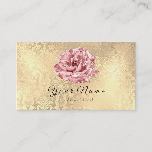 Blue Rose Flower Damask Blogger Stylist Gold Event Business Card (Front)