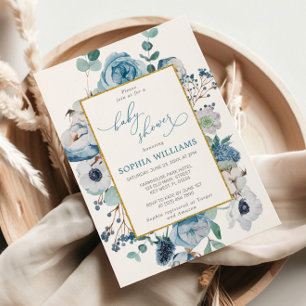 Blue Rose Flowers Baby Shower Invitation
