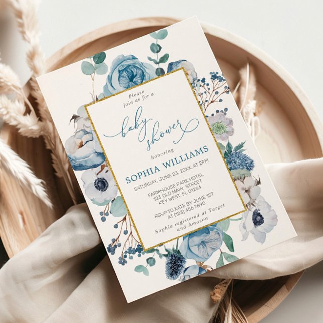 Blue Rose Flowers Baby Shower Invitation (Creator Uploaded)