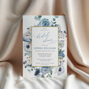 Blue Rose Flowers Bridal Shower Invitation