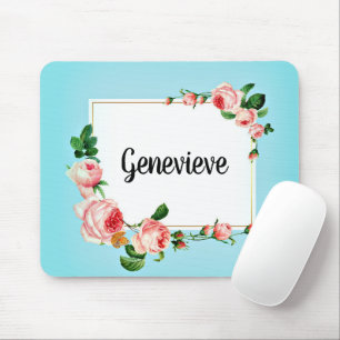 Blue Rose Frame Your Name Country Mousepad