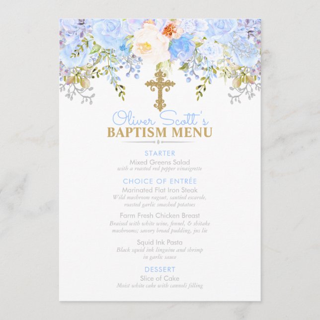 Blue Rose Garden Baptism Custom 5x7 Event Menu (Front)