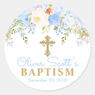 Blue Rose Garden Baptism Favour Tag Stickers