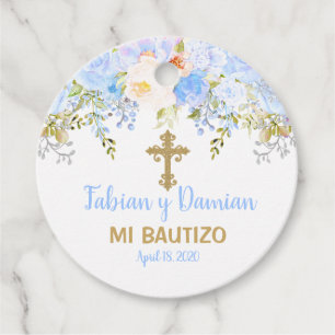 Blue Rose Garden God Bless Baptism Favour Tags