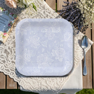 Blue Rose Garden Party Paper Plate