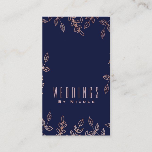 Blue & Rose Gold Glam Botanical Elegant Chic Business Card (Front)