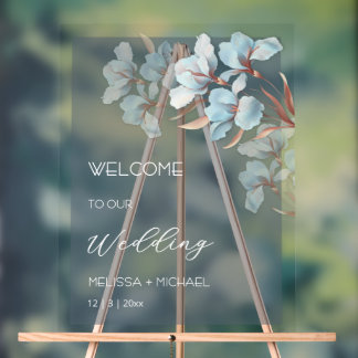 Blue  Rose Gold Layered Flowers Transparent Acrylic Sign