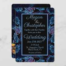 Blue Rose Gold Leaf Night Sky Wedding