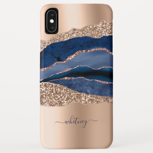 Blue & Rose Gold Liquid Ink Elegant Agate Marble Case-Mate iPhone Case (Back)