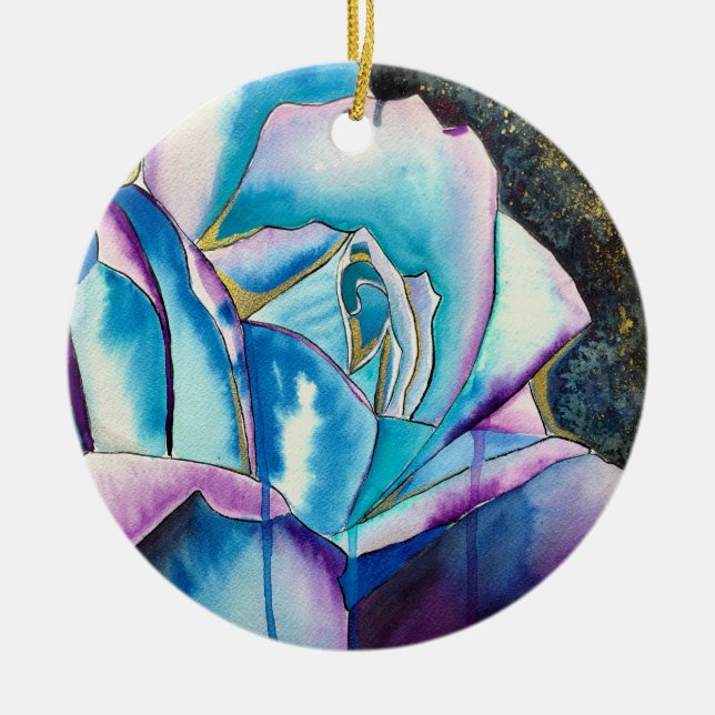 Blue Rose gothic original art Ceramic Ornament (Front)