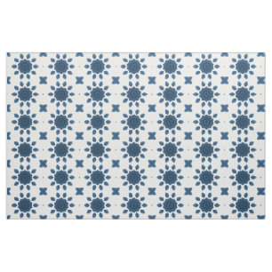 Blue Rose Kaleidoscope Pattern on White Fabric