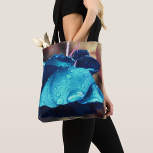 Blue Rose Lingering Raindrops Flower Art  Tote Bag