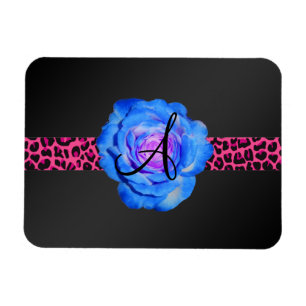 Blue rose monogram magnet