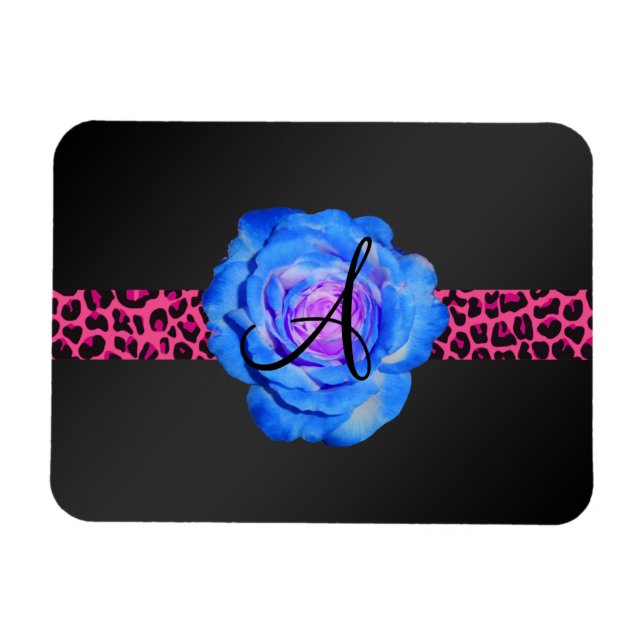 Blue rose monogram magnet (Horizontal)