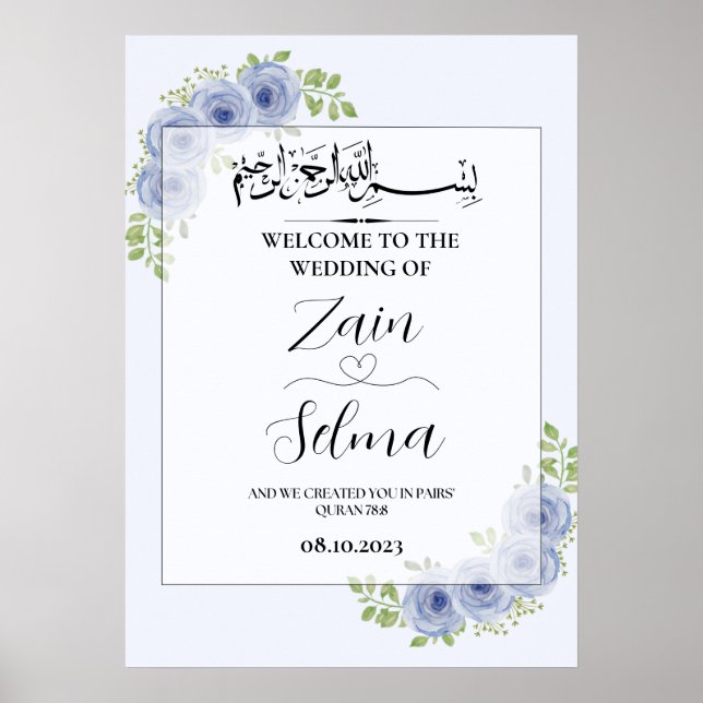 Blue Rose Muslim Wedding Sign Poster (Front)