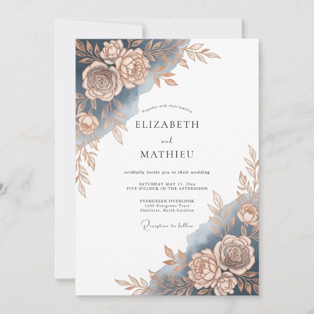 Blue Rose Painterly Romance Wedding Invitation (Front)