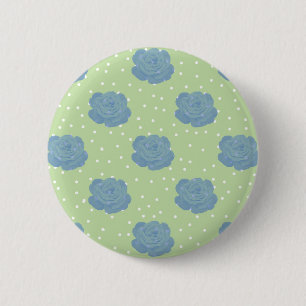 Blue rose pattern on green backround 6 cm round badge