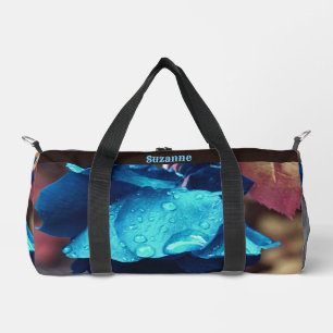Blue Rose Raindrops Flower Art Personalised Duffle Bag