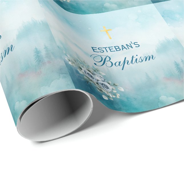 Blue Rose Religious Ceremony Wrapping Paper (Roll Corner)