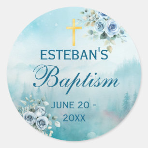 Blue Rose Religious Christening Seal Sticker