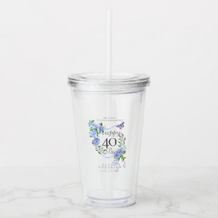 Blue Rose Ribbon 40th Birthday Acrylic Tumbler