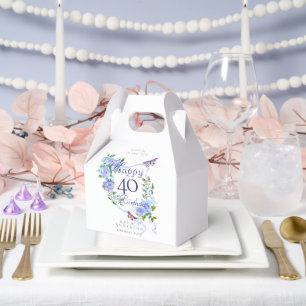 Blue Rose Ribbon 40th Birthday Favour Box