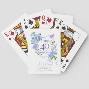 Blue Rose Ribbon 40th Birthday Playing Cards
