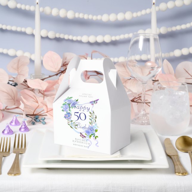Blue Rose Ribbon 50th Birthday  Favour Box (Wedding)