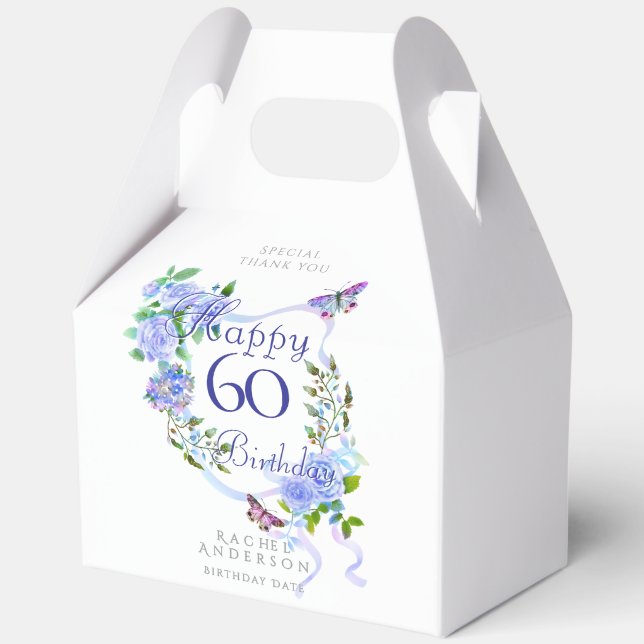 Blue Rose Ribbon 60th Birthday  Favour Box (Front)