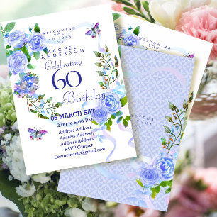 Blue Rose Ribbon 60th Birthday Invitation