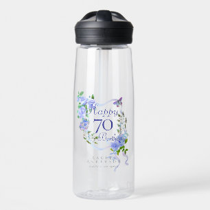 Blue Rose Ribbon 70th Birthday Water Bottle
