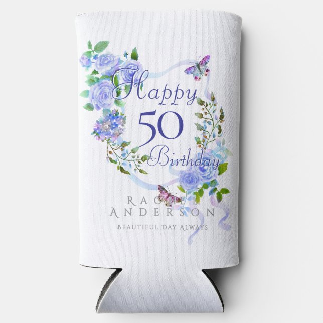 Blue Rose Ribbon Birthday Cooler (Front)