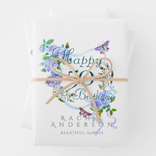 Blue Rose Ribbon Birthday Cooler Wrapping Paper Sheet