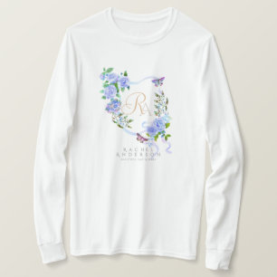 Blue Rose Ribbon Chic Monogram T-Shirt