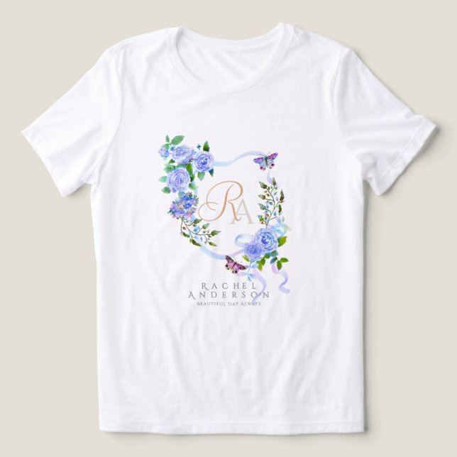 Blue Rose Ribbon Chic Monogram  Tri-Blend Shirt (Design Front)