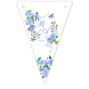 Blue Rose Ribbon Monogram Bunting