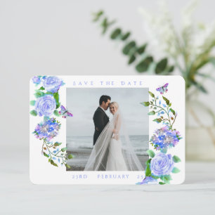 Blue Rose Ribbon Monogram Photo Wedding Save The Date