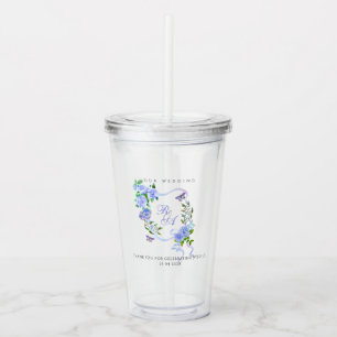 Blue Rose Ribbon Monogram Wedding Acrylic Tumbler