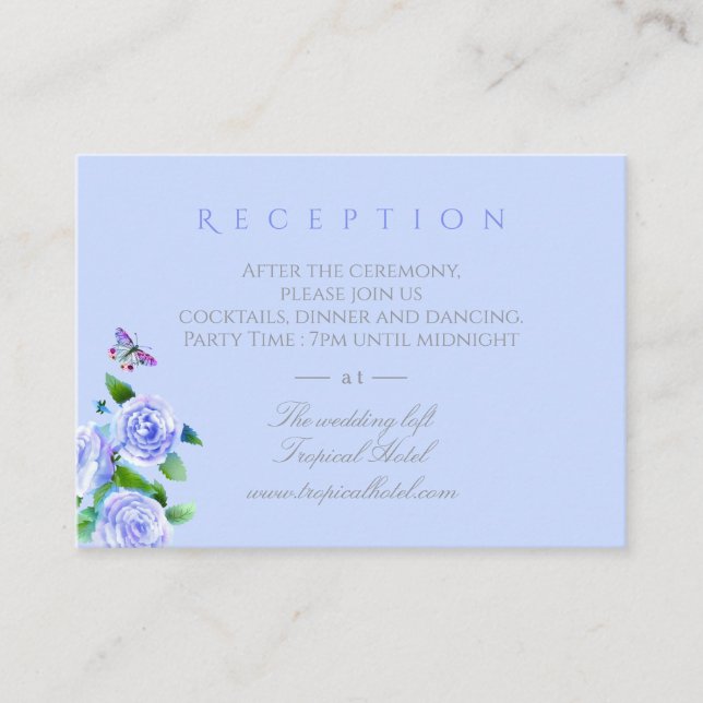 Blue Rose Ribbon Monogram Wedding  Enclosure Card (Front)