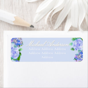 Blue Rose Ribbon Monogram Wedding Invitation Label Return Address Label
