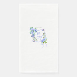Blue Rose Ribbon Monogram Wedding Napkin