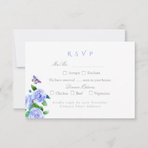 Blue Rose Ribbon Monogram Wedding  RSVP Card