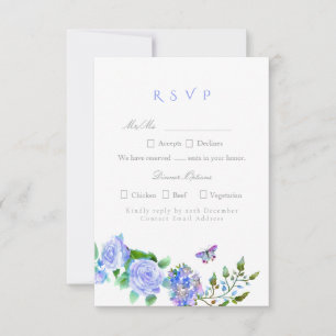 Blue Rose Ribbon Monogram Wedding RSVP Card