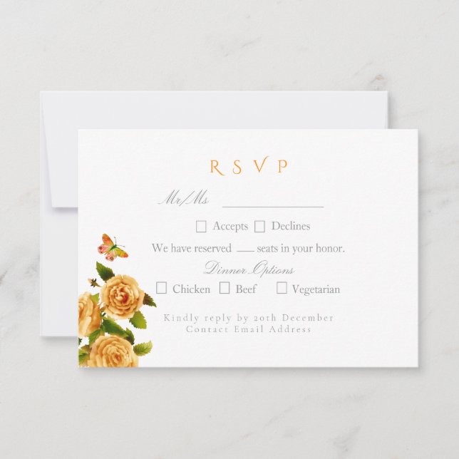 Blue Rose Ribbon Monogram Wedding  RSVP Card (Front)