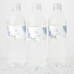 Blue Rose Ribbon Monogram Wedding  Water Bottle Label