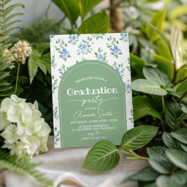 Blue Rose Sage Green Arch Graduation Invite (Creator Uploaded)