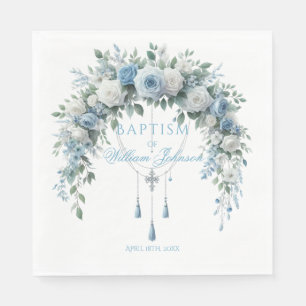 Blue Rose & Silver Cross Baptism Napkins
