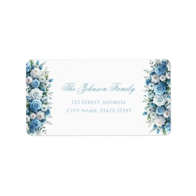 Blue Rose & Silver Cross Baptism Return Address  Label (Front)