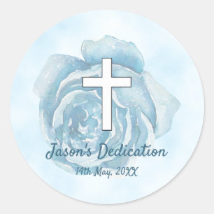 Blue rose sparkle boy Dedication Classic Round Sticker